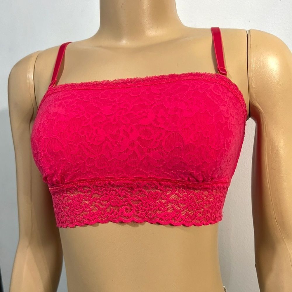 Victoria’s Secret Strapless Lace unlined bralette bra Coral Medium - Picture 2 of 5